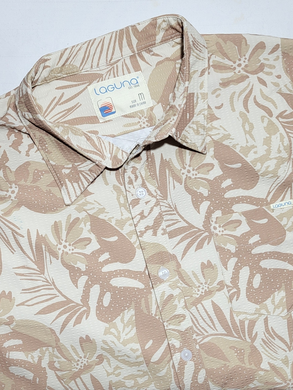 Laguna Men's Beige Tropical Print Short-Sleeve Quick Dry Beach Shirt